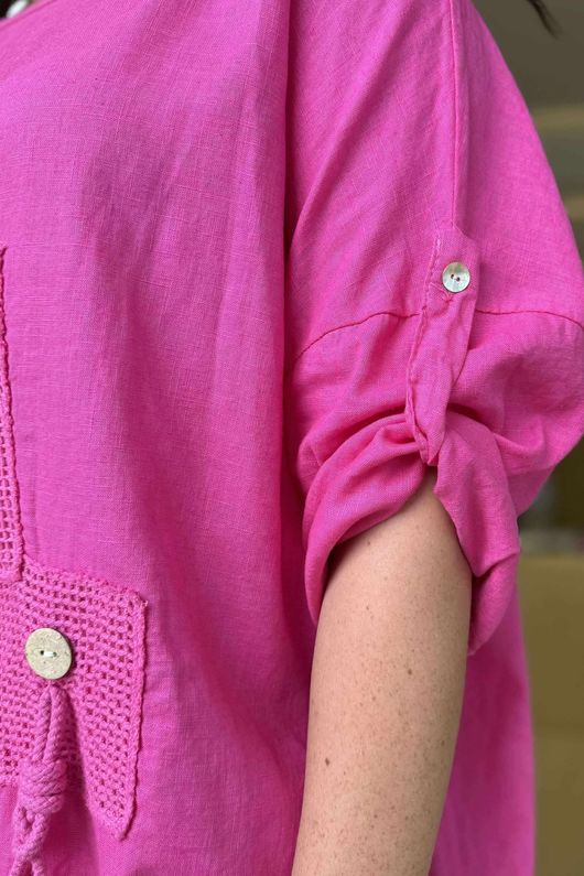 Linen Blend Quirky Top Flamingo